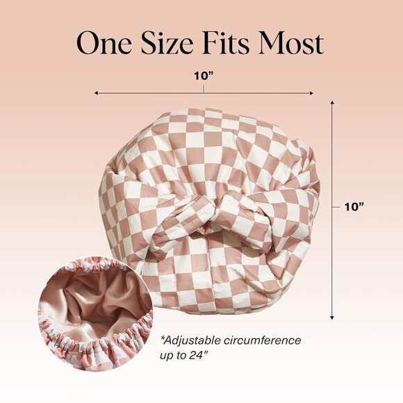 Luxury Satin Reusable Waterproof Shower Cap Large Adjustable Stylish Hair Cover